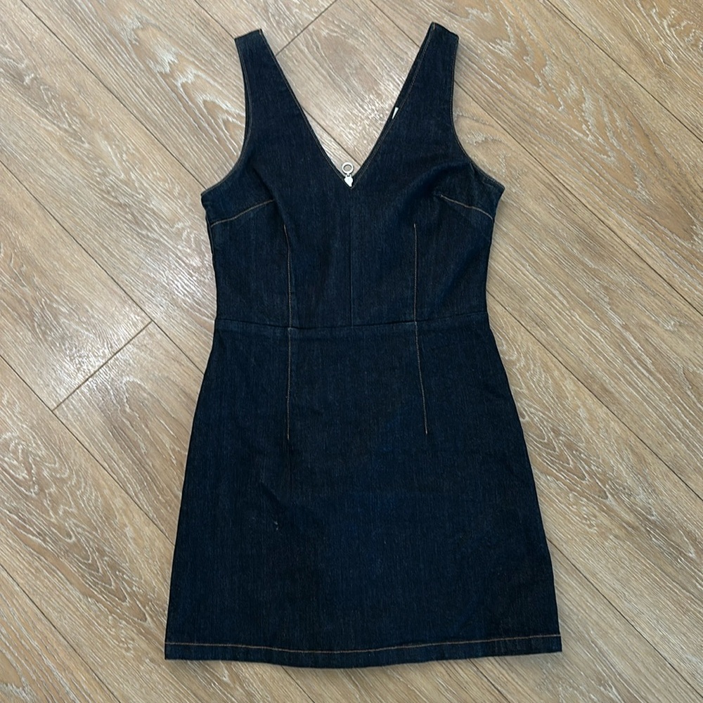 Dark, denim, mini dress. Topshop size medium.